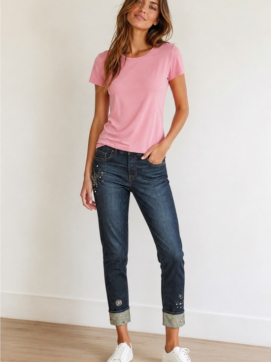 Chico's Denim - Chico’s Retro Astrological Ankle Jeans, Size 0T (4 Tall), Embellished & Cuf…